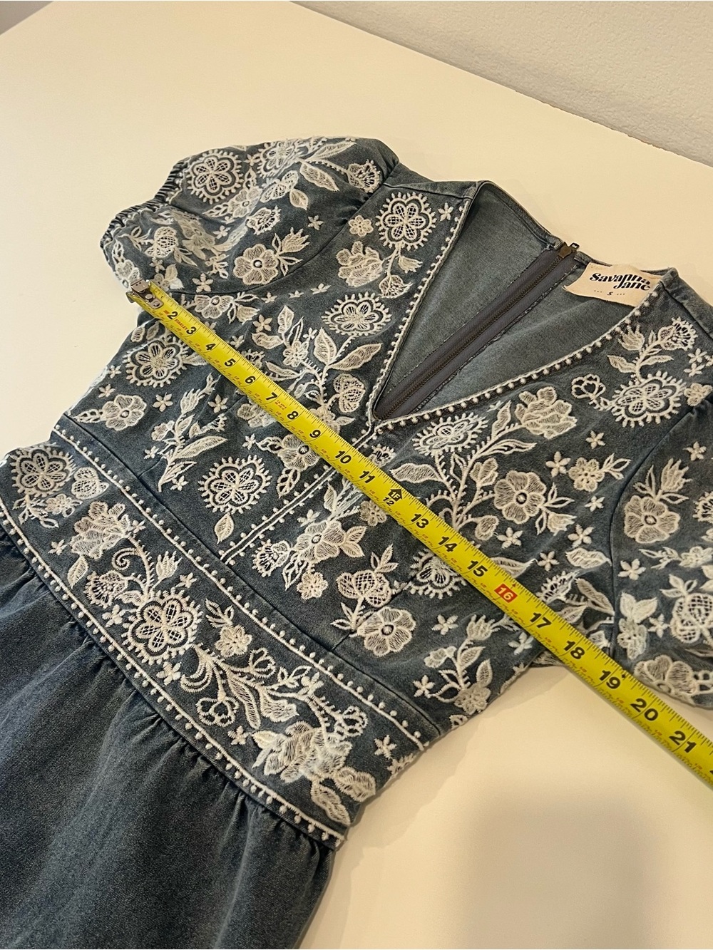 Savanna Jane Jean Girly Western Embroidered Jean dress size: S party vacation - Picture 6 of 7